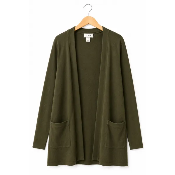 J.Crew Re-Imagined Open Front Cardigan Sweater Small Olive Green 100% Cotton - Image 13