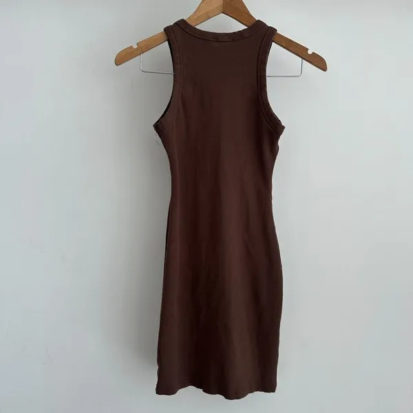 Meshki Tina Dress Small Brown Ribbed Knit Jersey Mini Bodycon Racerback‎ Minimal - Image 7