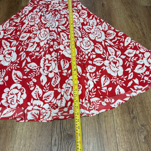 Y2K Moda Red Floral 100% Silk Halter‎ Dress Ruched Waist Size 4 Romantic flowy - Image 12