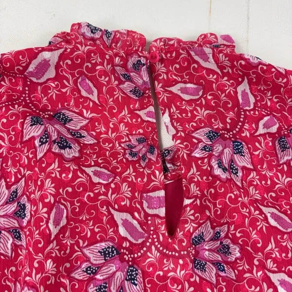 Joie Blouse Womens Medium Pink Floral Mock Neck Long Sleeve Chiffon Lined Top - Image 7