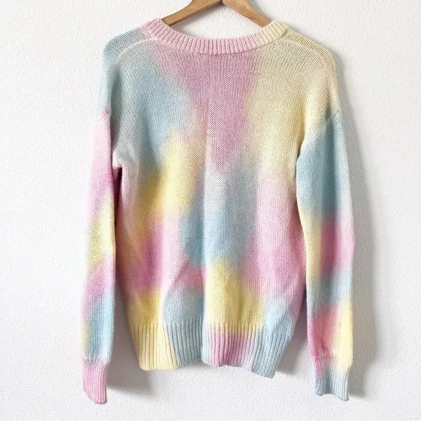 LoveShackFancy Naveen Alpaca Blend Pastel Tie Dye V-Neck Oversized Cozy Sweater - Image 9