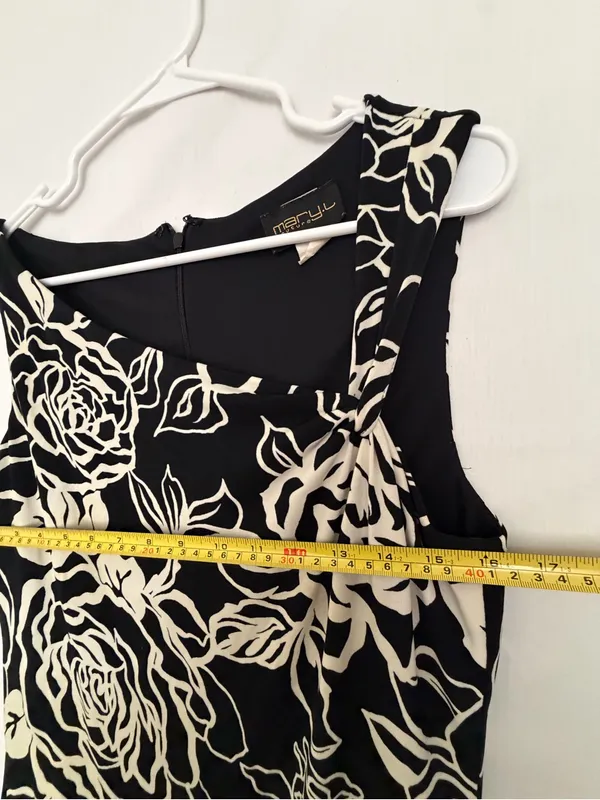 Mary L Couture Women Black Ivory Floral Asymmetric Hem Midi Dress Sz 10(A853) - Image 5