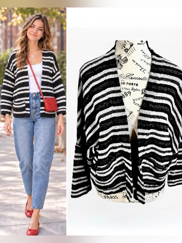 💥Madewell Upbeat Striped Open Front Cocoon Cardigan Sweater XS/S💛 - Image 2