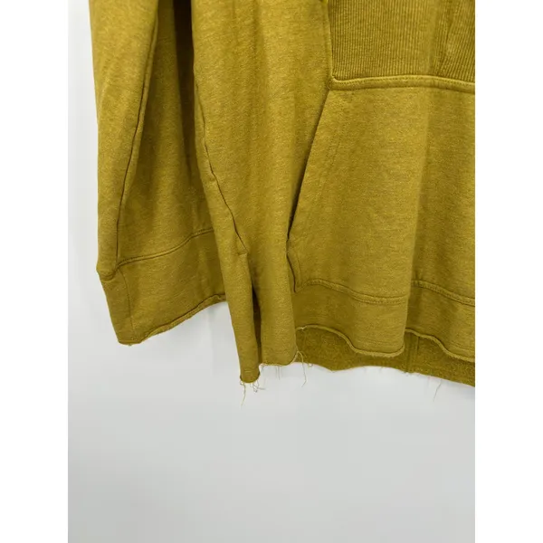 Nike Dri-fit Sweatshirt‎ Women XS Mustard Yellow Hoodie Cut Off Yoga Fringe - Image 3