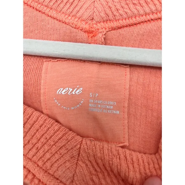 AERIE Wonder Textured V-Neck Sweatshirt Women Small Peach Waffle‎ Knit Oversized - Image 8