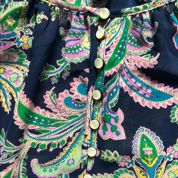 Chaps Blue and Green Relaxed Ruffled Blouse - Image 3