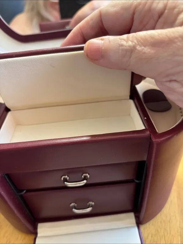 Classic Burgundy Jewelry Case with Top Handle - Image 5