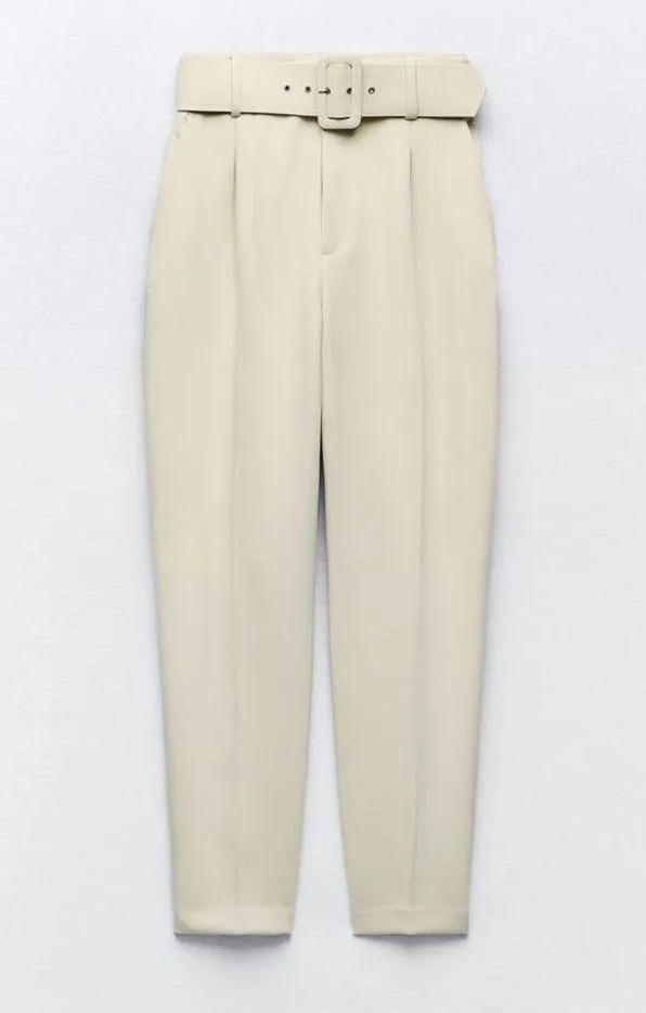 ZARA ecru high waisted belted fabric pants blogger favorite - Image 9