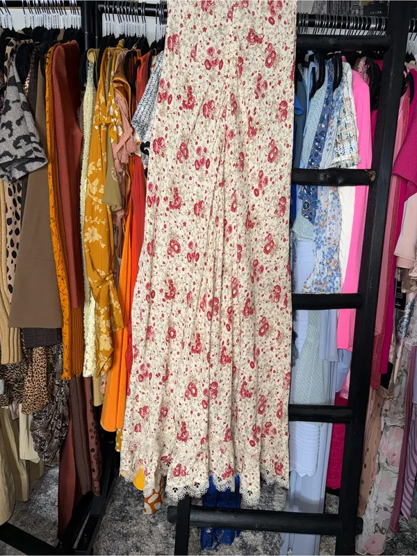 Cinq à Sept Stevie Dress Cherry Rose Multi Floral Lace Trim Midi Dress Womens 2 - Image 15