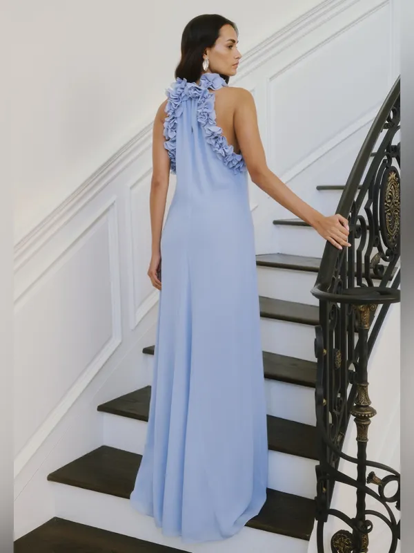 NWT Few Moda Marie Dress size Small S dusty blue ruffle maxi halter o.p.t - Image 3