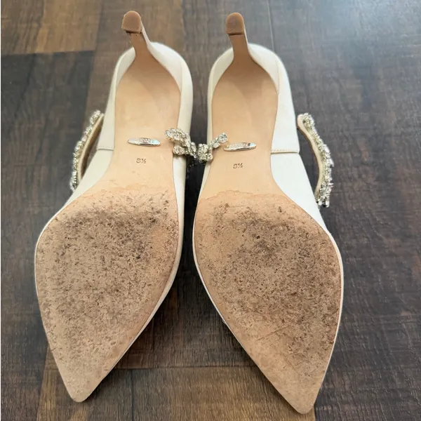 Badgley Mischka Esperanza Satin Crystal Embellished Heels Nude Size 8.5 - Image 4