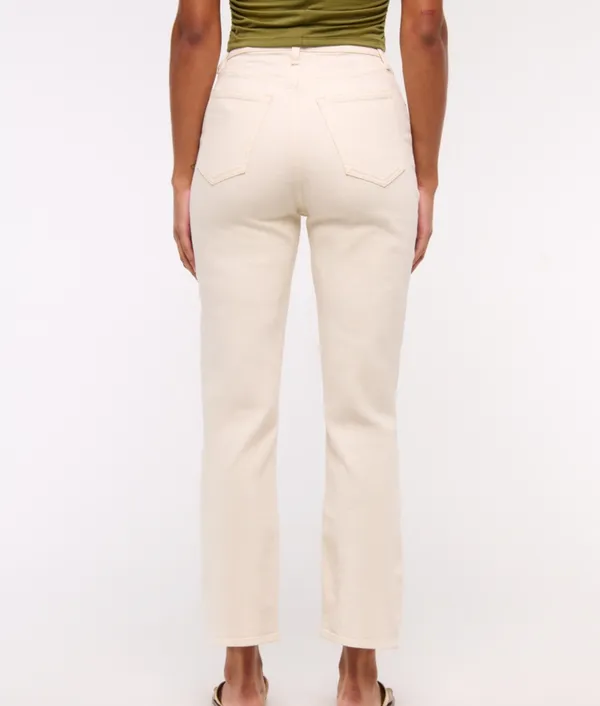 Abercrombie & Fitch Ultra High Rise Ankle Straight Jean in Cream - Image 4