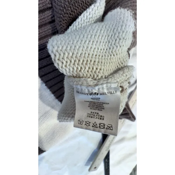 Brandy Melville Brianna Cotton Thick Stripe Sweater Navy Brown White One Size OS - Image 4