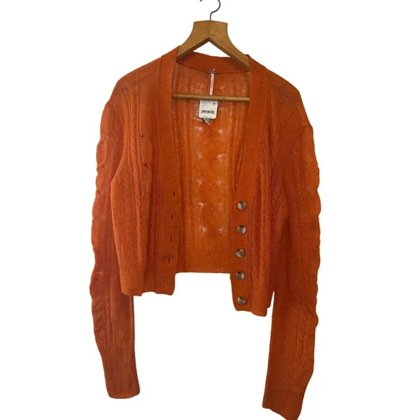 Free People Moon Sky Alpaca Cardigan Orange Zest Size L NWT‎ - Image 3