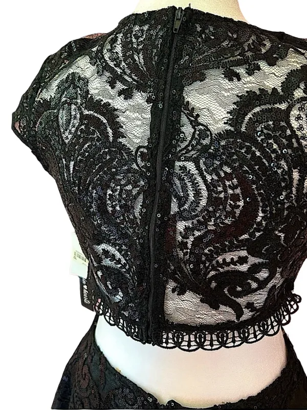NWT Macy Black Sequin Lace Mini cutout Dress 7 S Whimsigoth Coquette Semi Formal - Image 8