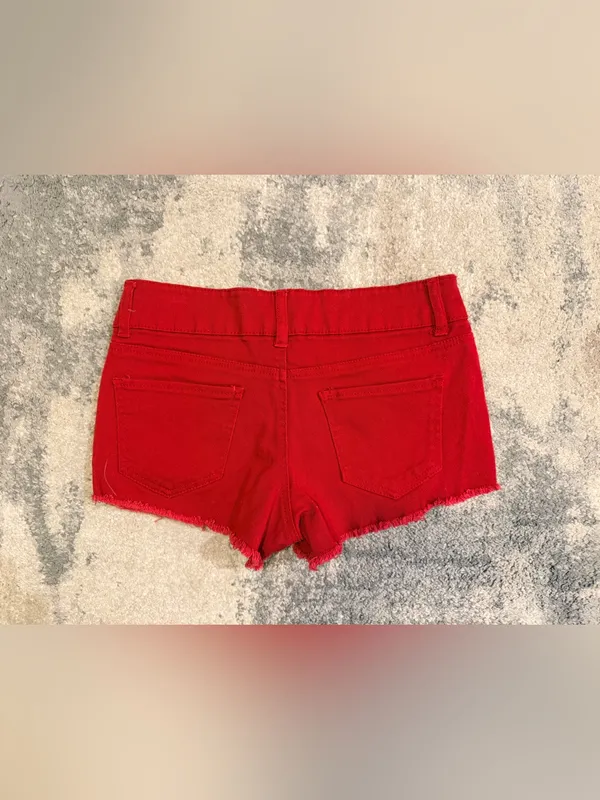 Refuge Red Denim Cutoff Shorts - Image 2