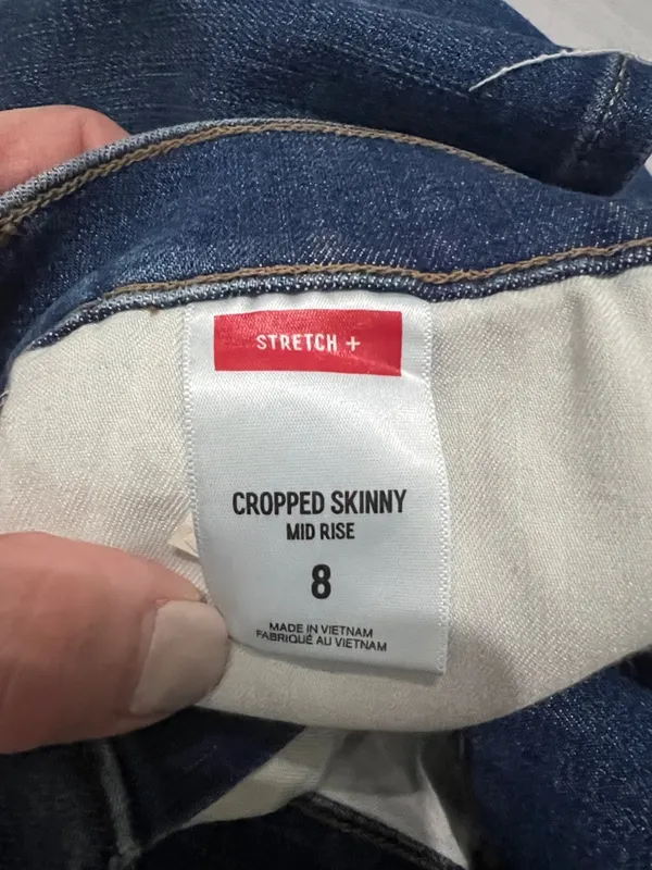 Express Blue Distressed Mid-Rise Cropped Skinny Jeans - Image 2