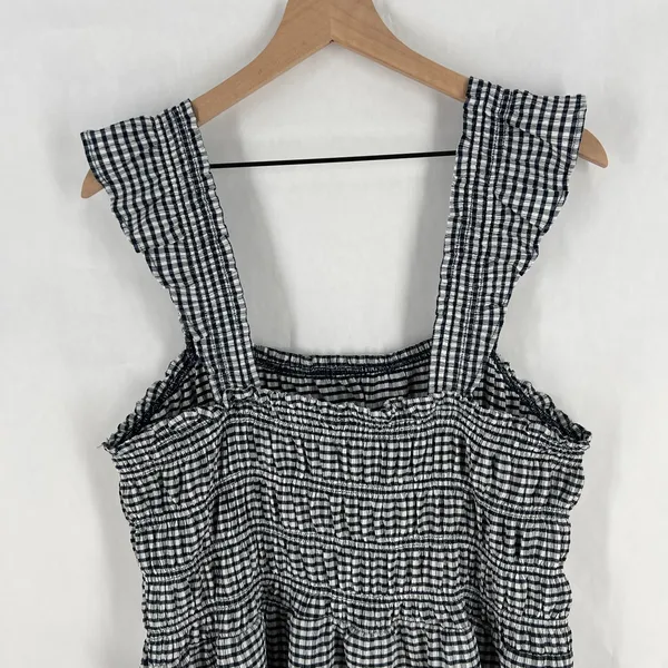 Old Navy Poplin Maxi Dress Womens 2XL Navy White Check‎ Stretch Square Neck - Image 9