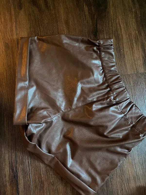 Brown Leather Shorts - Image 2