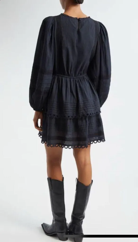 Farm Rio Pintuck & Lace Detail Long Sleeve Cotton Minidress sz M - Image 2