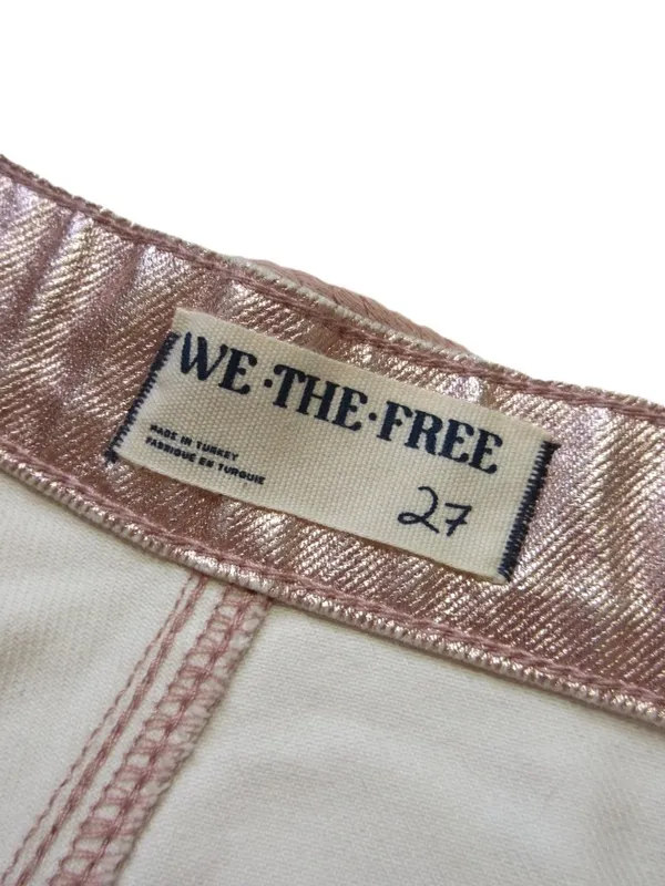 NWT We The Free People Moxie in Bubblegum Pink Metallic Barrel Jeans 27 - Image 9