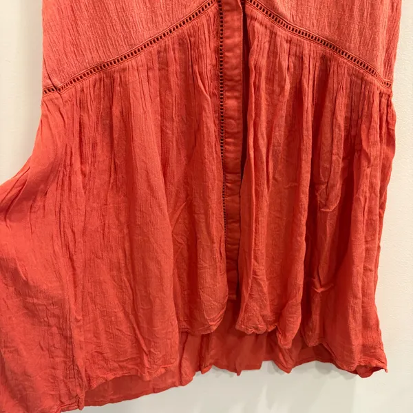 Anthropologie Nia Burnt Orange Ladder‎ Stitch Boho Button Down Tunic Top L NEW - Image 5