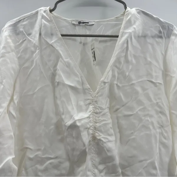 Madewell Brushed Ruched-Front Long Sleeve V Neck Top in Lighthouse Sz 0‎ NEW - Image 4