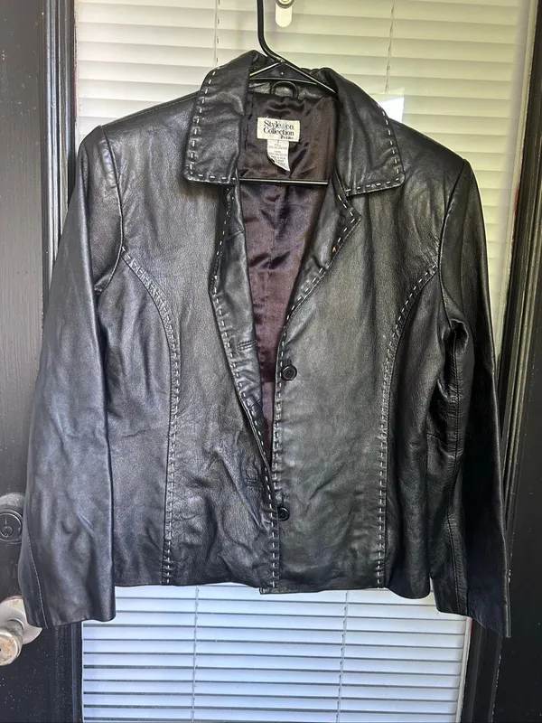 Vintage Style & Co Collection Petite Black Leather Whip stitching Jacket S - Image 8