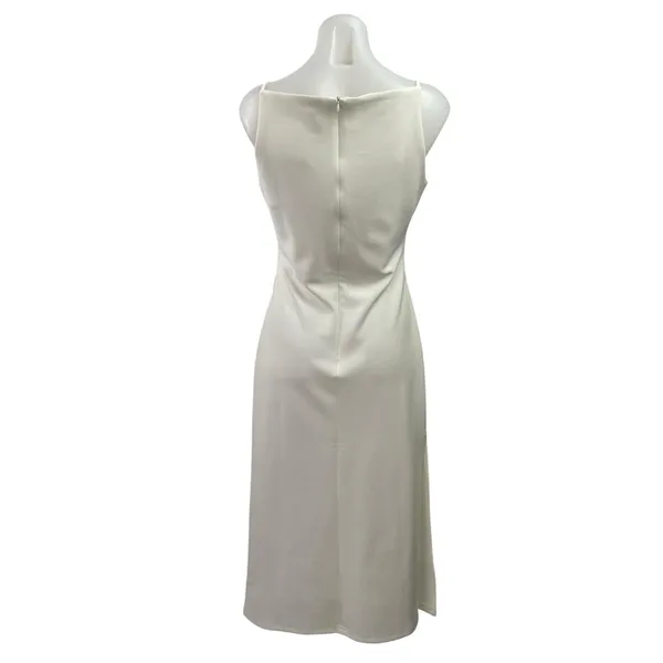 Tansshop White Sleeveless Boat Neck Ruched Tank Cami A Line Midi Dress Size L - Image 3