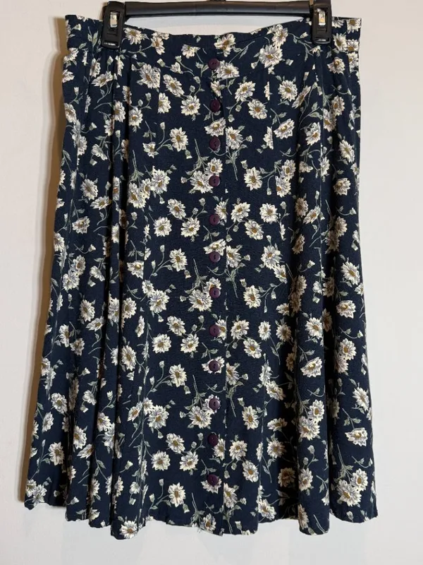 Vintage Express Floral A-Line Button Front Skirt Womens Medium Black Cottagecore - Image 5