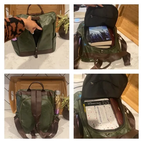 Vegan Leather Backpack One Shoulder Messenger Anti Theft Waterproof Travel - Image 8