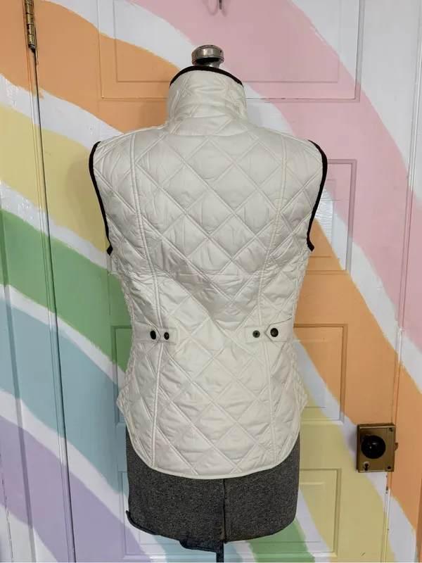 Polo Ralph Lauren White Quilted Sleeveless Stand Collar Preppy Vest Sz S 🧡🍄 - Image 8