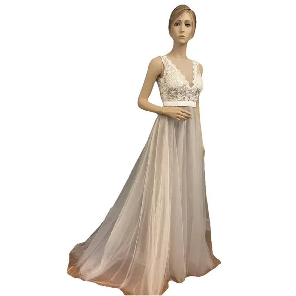 Hebeos wedding dress white lace‎ and tool over champagne sz 2 - Image 9