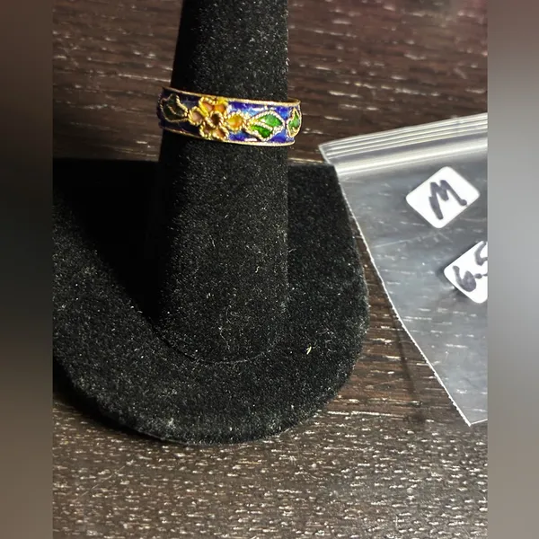 Vintage Chinese Cloisonné Enamel Floral Ring size 6.5 - Image 3