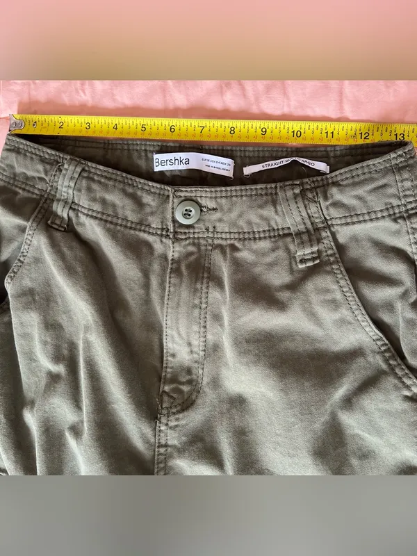 Bershka Olive Green Cargo Pants 4 Pockets Cotton Straight Multicargo Size 4 - Image 9