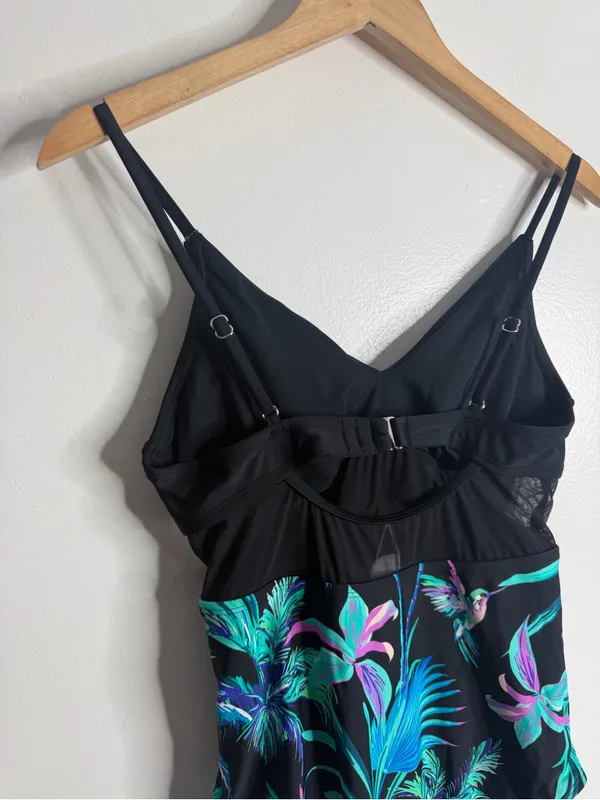 Cupshe Dark Rainforest Wrap Front Mesh Cutout One Piece Swimsuit Medium‎ Beach - Image 8