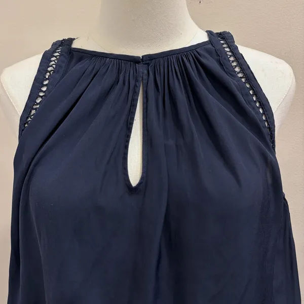 Ramy Brook Elda Sleeveless Keyhole Smocked Blouson Mini Dress Navy Blue Medium - Image 3