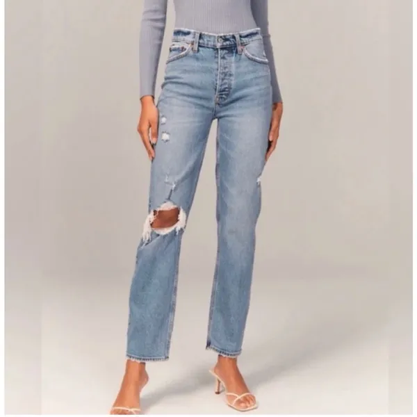Abercrombie & Fitch The Dad Jean High Rise Straight Leg Curve Love Jeans 2 Long - Image 3
