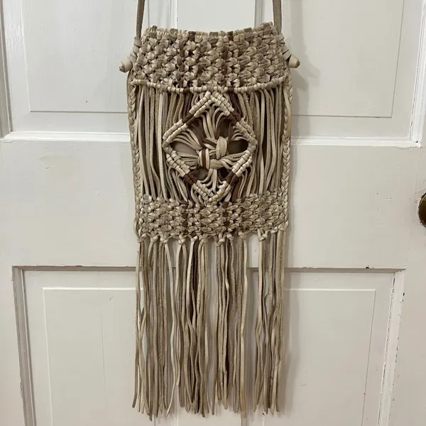 Lucky Brand Fringed Macrame Leather Crossbody‎ Bag Boho Western Festival Hippie - Image 2