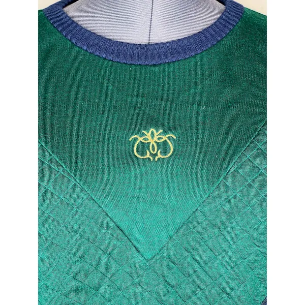 sweatshirt plaid chevron quilted green navy shoulder pads 1980s - Image 3