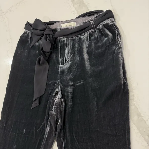 Anthropologie Elevenses Velvet Ribbon TieFront Trouser Pants Womens Size 2 Gray - Image 5