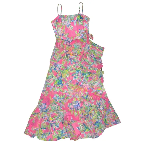 NWOT Lilly Pulitzer 4 Anni Maxi Wrap Long Dress Squeeze The Day Pink Fit & Flare - Image 5