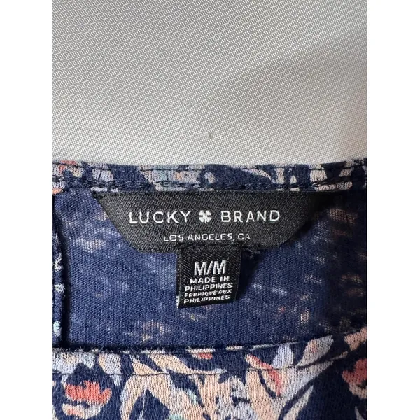 Lucky Brand Women Navy Blue Floral Flutter Sleeve Keyhole Back Knit Top Size M - Image 7