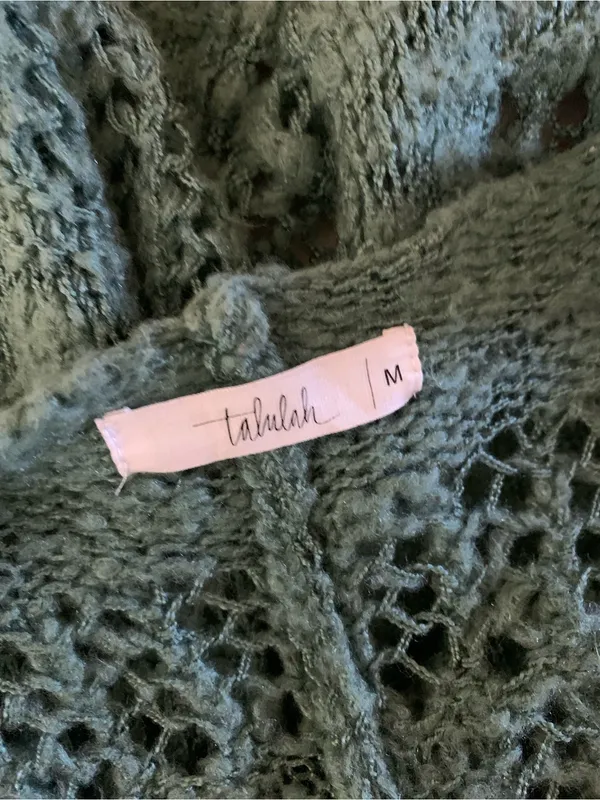 Talulah Open Knit Cardigan Green Boho Chunky Grandpa Coastal‎ Layering M - Image 3