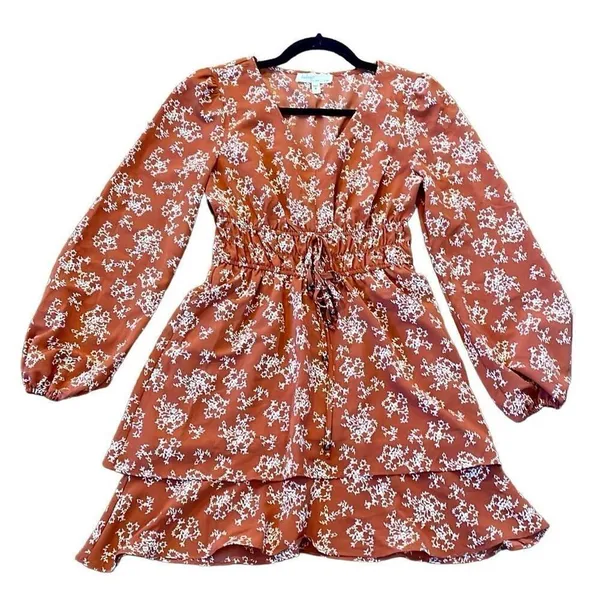 Bebop orange floral vneck ruffle skirt dress size small - Image 8