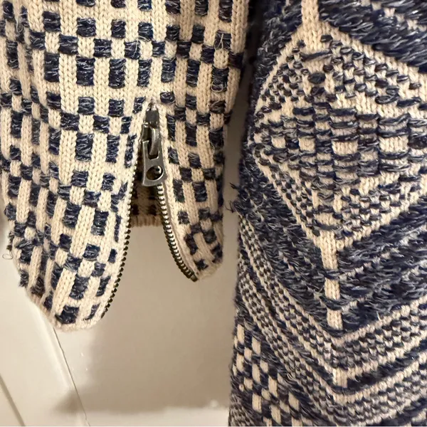 Lucky Brand Geometric Navy and Cream Cardigan Women's Medium VTG - Image 6