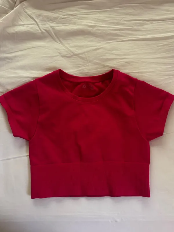 Offline by Aerie Pink Seamless Cropped Crew Neck Athletic Tee Stretch S - Image 3