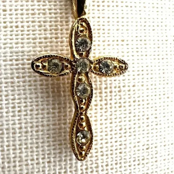 Gold tone faux diamond cross pendant necklace - Image 6