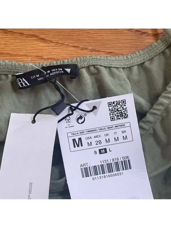 Zara Flowy Tank Top Tie Shoulders Spaghetti Straps Long Sleeve Green Sz M - Image 14