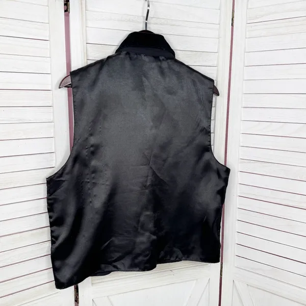 Vintage 90s DressBarn Velvet Embroidered‎ Christmas Button Up Vest Top Black XL - Image 8